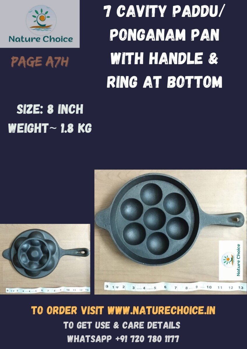 Cast Iron paddu ponganam pan with Handle and ring at bottom